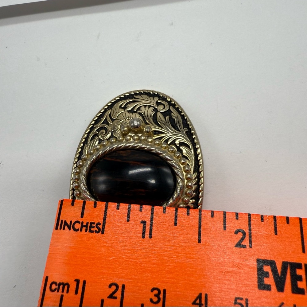 Vintage Oval Western Belt Buckle with Mahogany Obsidian Cabochon Center - Picture 7 of 7